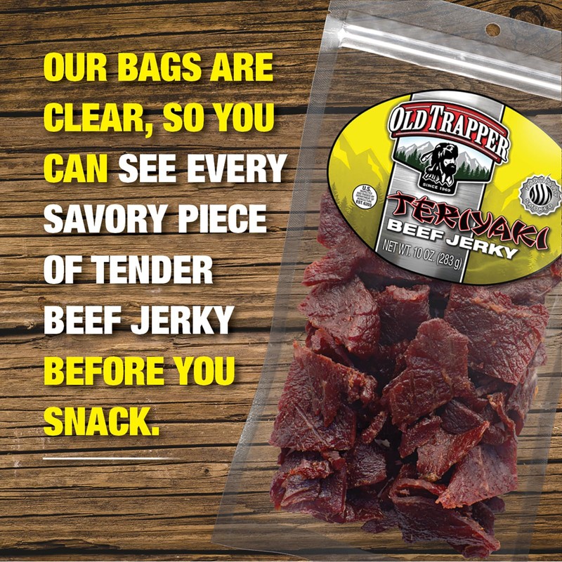 Old Trapper Beef Jerky, Teriyaki 10-Ounce Individual Pack, Tender Meat