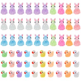 RitaAcker 60PCS Mini Resin Animals Figurines, Luminous 30 Ducks 30 Rabbits Miniature Resin Animals Set for DIY Crafts, Easter,Fairy Garden Dollhouse Landscape Decorations
