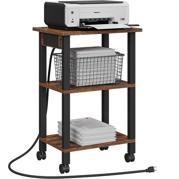 TUTOTAK 3 Tier Printer Stand, Rolling Printer Cart with Power