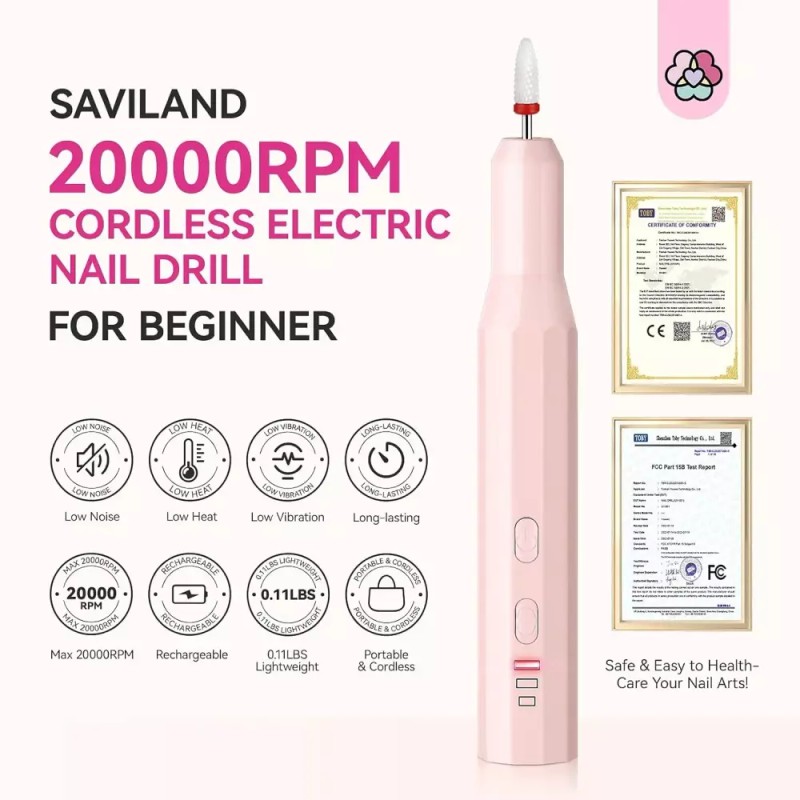 SAVILAND 무선 네일 드릴 키트 초급 매니큐어 페디큐어 홈을 위한