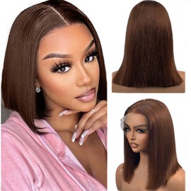Valiilo Bob Wig Human Hair 13x4 HD Lace Front Bob Wigs 10 Inch Chocolate Brown Short Bob Wigs Human Hair 180% Density Glueless Bob Wigs Human Hair Pre Plucked