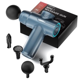 LEERCON Mini Massage Gun, Compact Deep Tissue Massager, 6 Speeds, 4 Heads, Ideal Gift for Men & Women (Blue)
