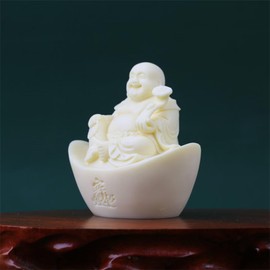 oarehol Laughing Buddha Statue,White Lucky Buddha On Ingots Figurines Home Office Decor,Feng Shui Happy Buddha Sculpture Attracting Wealth