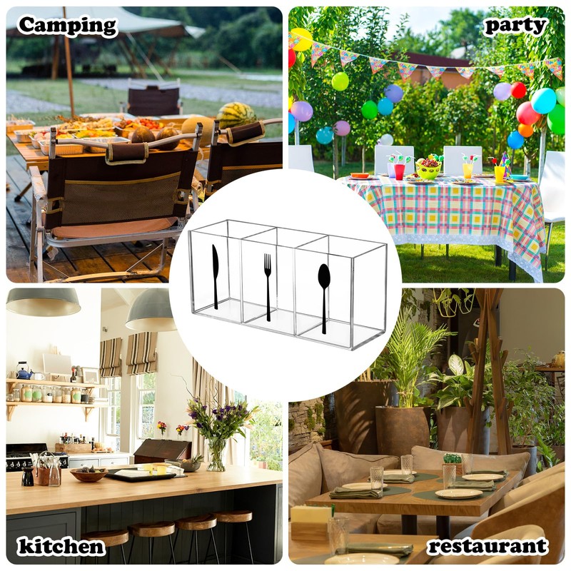 Hxezoc Clear Acrylic Cutlery Storage Organizer, Transparent Silverware Caddy 3