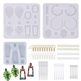 Cayway 3 moldes de resina epoxi para arete de resina, moldes de silicona, 20 ganchos de oreja y anillos de salto para joyería de resina, colgante, manualidades de resina