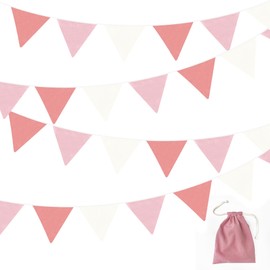 2 Sets of Pink Baby Girl Banner Nursery Garland 24Pcs Light Pink Pennant Banner Flags Linen Fabric Triangle Streamers for Kids Birthday Boho Bridal Shower Wedding Party Decorations Baby Bedroom Decor