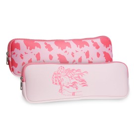 Body Prescriptions - Paquete de 2 herramientas para el cabello con elegante diseño de vaquera rosa, resistente al calor y lavable a mano, funda de herramientas de peinado de neopreno, organizador de