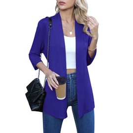 LILBETTER - Cárdigan de manga 3/4 para mujer, estilo casual, ligero, con parte delantera abierta, Azul Real, M