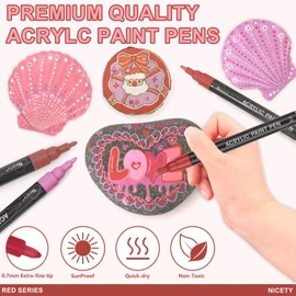 NICETY 30 Colors Red Tones Acrylic Paint Pens, Pro Color Series Markers Set with 0.7mm Extra Fine Tip for Wood, Canvas, Stone, Glass, and Ceramic- DIY Art Supplies for Kids, Adults & Artists