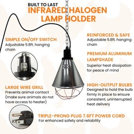 IVS Infrared Halogen Lamp Holder | 14.5" x 8.5" | Durable Heat Lamp Fixture for Livestock & Poultry | Compatible with Infrared Halogen Bulbs | Secure & Efficient Animal Heating (Bulb Not Included)
