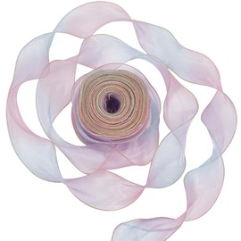 CABODYALS 35 m Organza Ribbon with Colour Gradient, Ruffled Lace Trim, Iridescent Purple Tulle Fabric with Ruffles, Pleated Transparent Ribbons for Sewing, Wedding Bridal and Clothing Decoration