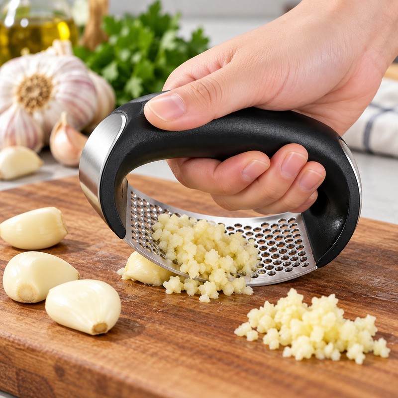 Stainless Steel Garlic Press for Food Prep – Manual Rocker