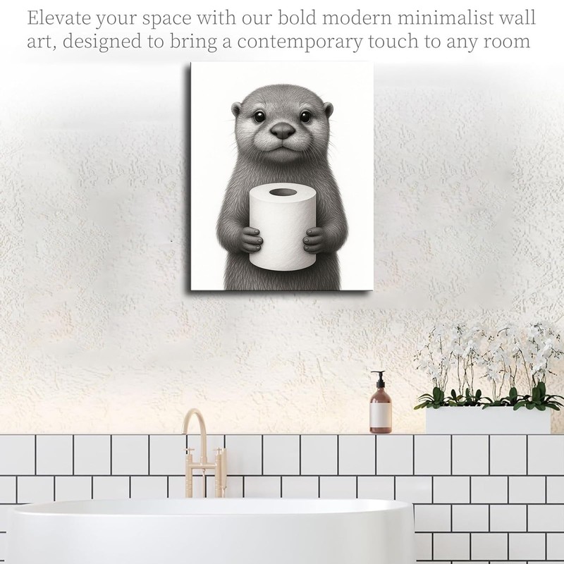 JJT Funny Bathroom Decor Cute Otter Black and White Wall