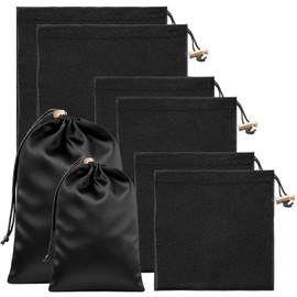 Adult Toy Storage Bags, 6 Pcs Quality Satin Silk Drawstring Pouch Adjustable Microfiber Toy Organizer Bags Gift Bags Foldable Ditty Bag for Women Men Toy Underwear Sunglasses Cosmetic, 3 Sizes (Black)