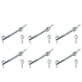 DGHAOP 6pcs Zinc-Plated Iron Spring Hook and Eye Safety Latch 3-inch Wire Gate Hook and Eye Latch