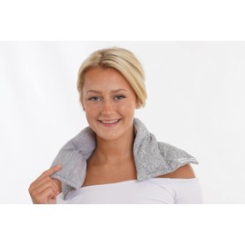 SacksyThyme Microwaveable Heating Pad - Microwave Neck and Shoulder Wrap for Moist Hot Therapy - Hot & Cold Compress for Relaxation & Stress Relief - Flaxseed - Made in USA - 22"x6", Grey