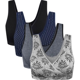 CAKYE 4 Pack Nursing Sleep Bras for Maternity and Breastfeeding Comfort Cotton Bralette (Small)