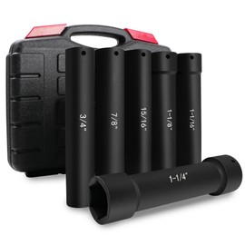 V-SEK 6.75 Inch Long Extended Length Impact Socket Set 1/2 Inch Drive Extra Deep Sockets Heavy Duty Steel With Hex Sizes 3/4" 7/8" 15/16" 1-1/16" 1-1/8" 1-1/4" for High Torque Use 6PCS