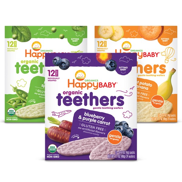 Happy Baby Organics Teether, 3 Flavor Variety Pack, 12 Count