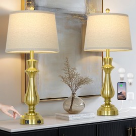 luxeflow Modern Gold Table Lamps Set of 2 for Living Room,30" Tall Bedside Lamp with USB Charging Port,3-Way Dimmable Touch Nightstand Lamp for Bedroom Desk Side Table Office,Gold