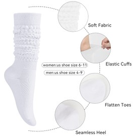 KEREDA Slouch Socks Women 1 Pair Knee High Scrunch Boot Socks for Women Size 6-11 White