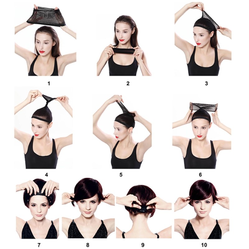 Short Pixie Cut Wig with Bangs, Layered Wavy Style, Black,