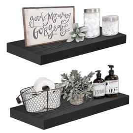 QEEIG Bathroom Shelves 24 inches Long Wall Shelf 24 x 9 inch Set of 2, Black (008-60B)