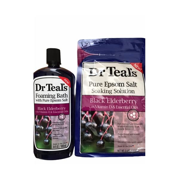 Dr Teal's Black Elderberry Foaming Bath and Epsom Salt Soaking Solution Bundle