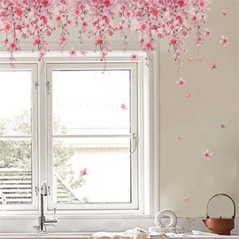 SMAOSTORE Wall Sticker, Rattan Flower, Pink, Stylish, Ceiling Sticker, Living Room, Bedroom, Girl, Room, Background, Plant, Waterproof, Removable, Flowering Plants, Wall Sticker, Wall Sticker