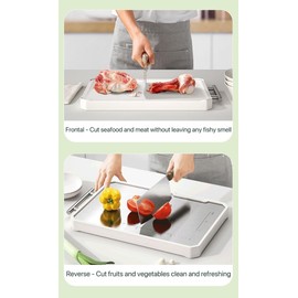 Standing Cutting Board Double Sided for kitchen，Stainless Steel/Wheat straw pp Large Cutting Board for meat ，non toxic Chopping stainless steel cutting board,Dishwasher Safe，Easy to Clean