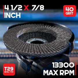 EZARC Flap Discs 4-1/2 Inch for Angle Grinder, 50 Pack Flap Sanding Disc, Type 29 Aluminum Oxide Abrasives Grinding Wheel for Wood Finishing & Metal Sanding, 40 Grit (7/8 inch Arbor Size)