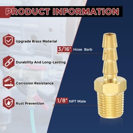 Kozelo Brass Hose Barb Fittings Adapter Connector 3/16" Hose Barb to 1/8" NPT Male Fittings for Home Machines, Massage Bathtubs, Irrigation Systems, and Brewing Equipment