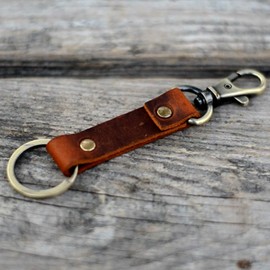 JJNUSA - Llavero de piel genuino de nogal para hombre, Marrón, Medio, Rústico