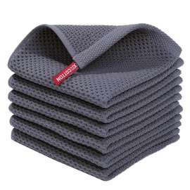 smiry Cotton Kitchen Dish Towels, 12" x 12", 6 Pack Waffle Weave Kitchen Towels, Ultra Soft Absorbent Quick Drying Dish Cloths, Dark Grey