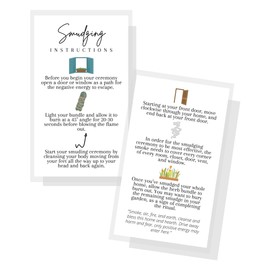 Smudging Instruction Cards | 50 Pack | 2x3.5" inches Business Card | Smudge Stick Instructions for Cleansing Negative Energy | Spiritual Cleansing | White Card with Colored Icons