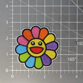 Happy Face Rainbow Flower Patch Colorful Cute Embroidered Iron On Patch 2.75"