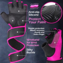 Fitness gloves, training gloves, weightlifting gloves for bodybuilding cross-fit, men and women, pink, l