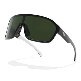 B.N.U.S Sports Running Sunglasses for men womens cycling shades UV Protection (Polished Black/G-15 Polarized, Plastic Lenses)