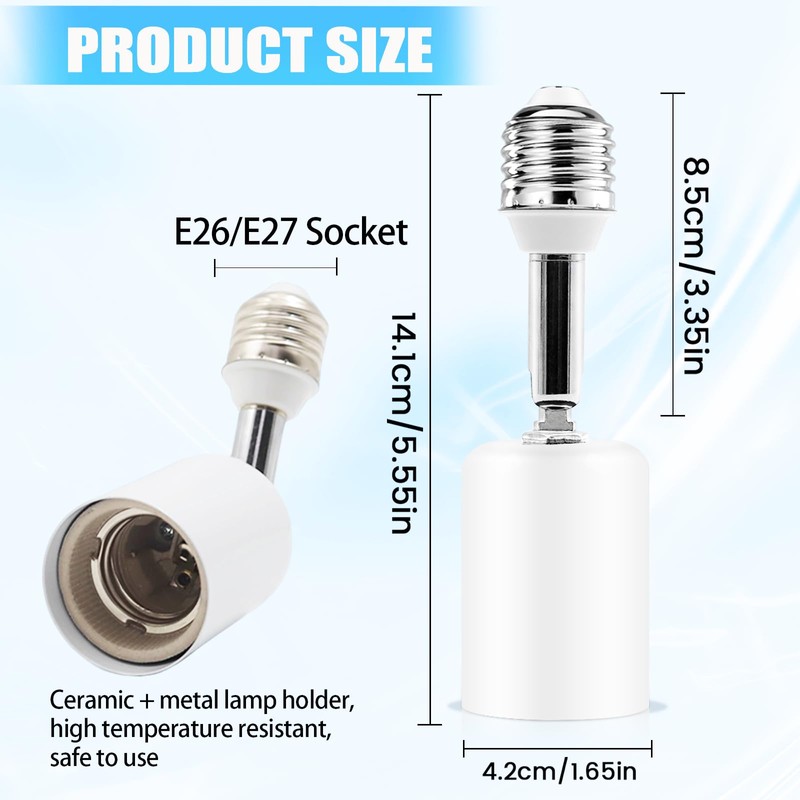 E27 Ceramic Light Bulb Socket Extender, 3.5inch Screw-in Lamp Holder
