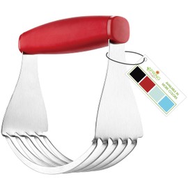 Spring Chef Red XL Size Dough Blender Tool For Baking, Heavy Duty Pastry Blender Tool for Easy Mixing, Stainless Steel Pastry Cutter with Sharp Blades, Dishwasher Safe Dough Mixer