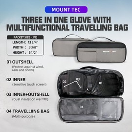 MOUNT TEC 3 in 1 Gloves,Breathable,Touchscreen,Windproof,Waterproof for Climbing,Skiing,Camping,ice Fishing,Multi-Purpose Gloves Outdoor Sports(Bk/Gr,S)