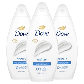 Dove Dove Body Wash 0% Sulfate SLES for Women Made with Naturally Derived Cleansers and Plant Based Moisturiseres Gently Cleanses for Softer and Smoother Skin, 225ml (3 Pack, Hydrate)