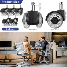 POWZOO Office Chair Wheels Set of 5, 11 x 22 mm Replacement Wheels for Office Chairs, 360 Degree Rotation without Scratches, Very Quiet Office Chair Castors, for Carpet, Parquet Floors, Hard Floors