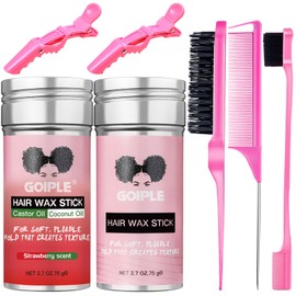 Hair Wax Stick Hair Pomade Hair Silk Stick for Black Hair, Long-Lasting Styling Wax Stick, Hair Wax Stick Smoothing & Slick Stick for Hair Wigs, Styling Wax for Fly Away & Edge Frizz Hair (2.7 +2.7oz)