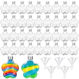 Hsei 50 Pcs Potion Bottles and 5 Small Funnels Round Glass Clear Potion Jars for Liquor Thanksgiving Fall Decoration DIY Art Crafts Gift Sand Art, Without Sand(Flower)