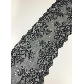 7.5 inch X 15 feet Elastic Stretchy Lace Fabric Ribbon Black,Perfect for DIY Decoration and Craft | 7.5" x 5 Yards (7.5" X 5 Yards Stretch-Black)