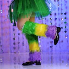 Bmirth Mardi Gras Leg Warmers Fur Long Leg Warmers St Patricks Day Green Leg Warmers Costume Party Accessories for Women and Girls(blue leg warmers)