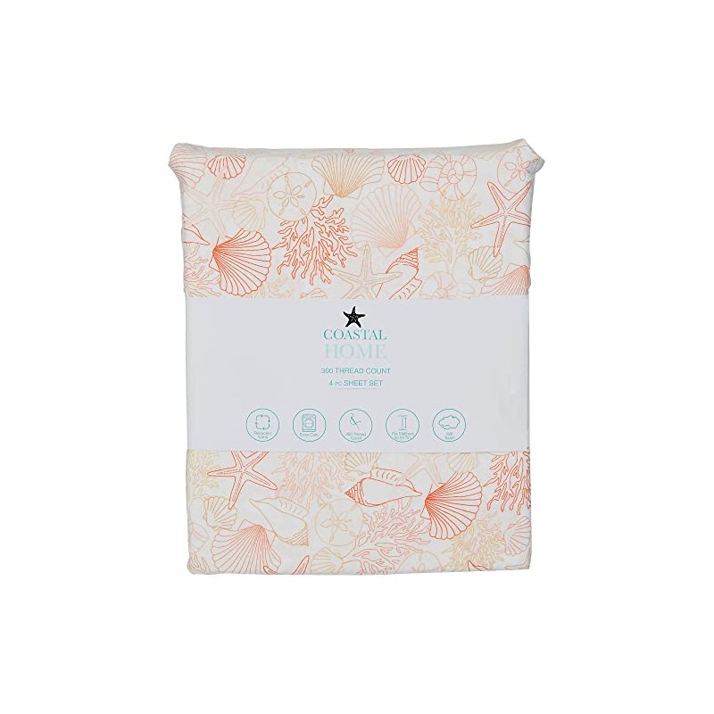Coastal Home 4 Pc Shell Yeah Sheet Set King White