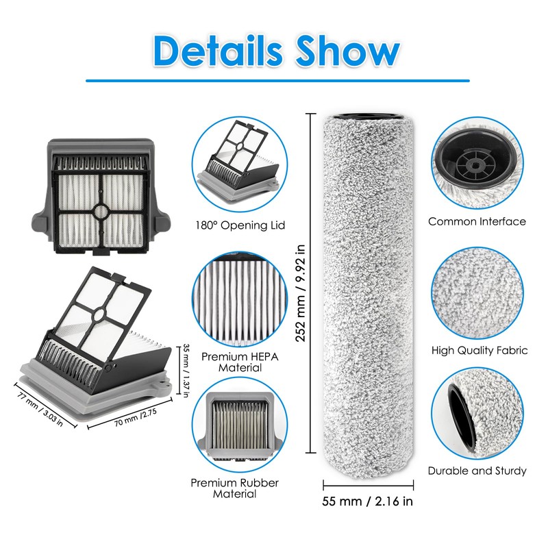 【Version 2, Detachable】(3 Pack) S7 Pro Brush Rollers and HEPA