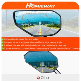 Homieway Bike Mirror,Ajustable Bicycle Mirror For E-bike,Scratch Resistant Glass Lens,Large Bar End Cycle Rearview Mirror For Handlebar Mount Set (Pair)